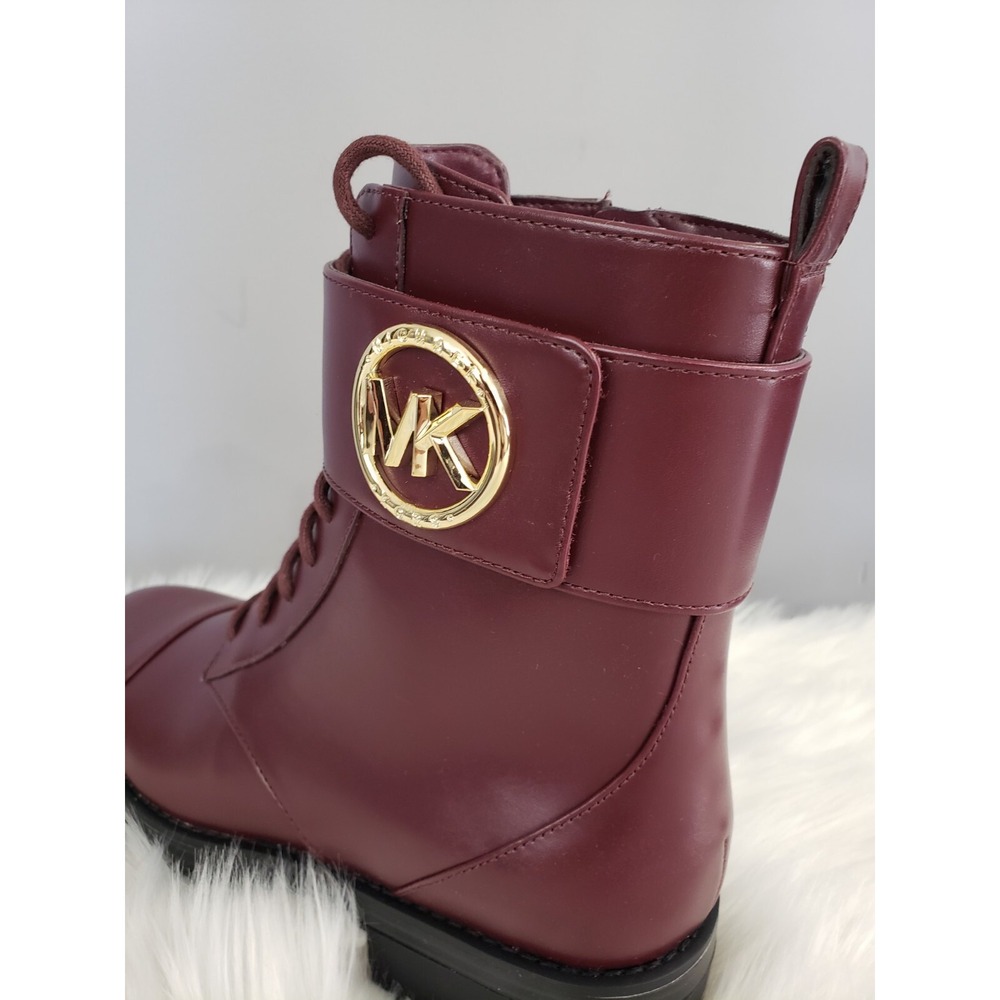 NEW Size 7 Michael Kors Tatum Maroon Combat Lace‎ Up Logo plum Boots Burgundy - Picture 5 of 8